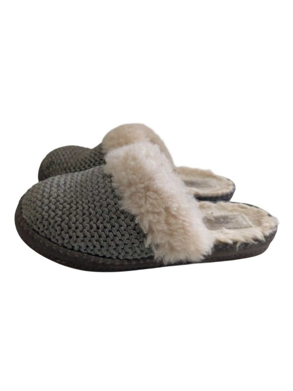 UGG Aira Knit Slipper Womens Size 8 Gray Chunky Sweater Shearling Mule 1014417